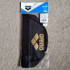 NEW! Arena Japan Mesh Swimcap, Black w/Gold logo, ARN-6414, size L